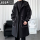 JEEP SPIRIT windbreaker boys spring and autumn hooded mid-length men's loose casual over-the-knee coat winter cotton thickened coat black 996-cotton S 90-100Jin Jin equals 0.5 kg