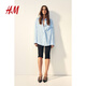 H&M women's shirt spring lapel long-sleeved simple air-conditioning shirt striped printed top 1239275 blue/white striped S 160/88