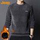Jeep (JEEP) Sweater Men's Autumn and Winter Velvet Thickened Warm Sweater Men's Round Neck Clothes Men's Dark Gray Velvet XL