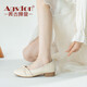 
Agsdon single shoes for women new small fragrance style color-blocking pleated bean shoes with skirt and small leather shoes 531180 beige 37
