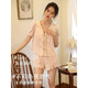 MOXTOC French ice silk pajamas for women 2024 summer new short-sleeved shorts two-piece set sweet women's suit home clothes black 55J1278 [long suit] XL