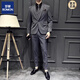 ROMON Haute Couture Men's Suit Business Formal Wedding Groom's Suit Three-piece Striped Slim Fit Large Size Dress Men One Button - Black (Suit + Trousers Shirt 3XL