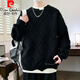 皮尔卡丹假两件春秋季新款男生初高中学生加厚毛衣大童青少年打底针织衫潮 9227黑色 XL 约115-130斤可穿