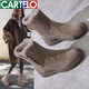 卡帝乐鳄鱼（CARTELO）品牌高级感真皮羊皮毛一体雪地靴女款新款冬季厚底加绒加厚雪地棉 卡其色 35