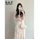 
Odihui French dress women's 2025 summer new first love gentle style floral suspender skirt women's clothes set pink cardigan + suspender skirt M