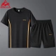 Lake rooster sports suit men's summer short-sleeved T-shirt new elastic comfortable breathable thin section quick-drying casual underwear 8805 black 5XL about 175-195 catties