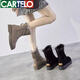 卡帝乐鳄鱼（CARTELO）品牌高级感真皮羊皮毛一体雪地靴女款新款冬季厚底加绒加厚雪地棉 卡其色 35