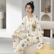 Yu Zhaolin pajamas for women spring and autumn long-sleeved cartoon style student ladies cute pocket soft lapel cardigan home wear set