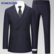 Romon suit men's double-breasted casual retro suit suit slim shopping mall same style wedding groom's dress