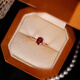 Qianqimeng 18K gold ruby ring natural red garnet gem S925 silver plated simple heart-shaped 6MM heart-shaped gemstone girl style daily commuting