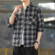 
Retro plaid long-sleeved shirt for men and women in spring and autumn 2024 new loose Korean work shirt jacket K12301 black + K12109 khaki 3XL