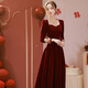 Li Baixin Toast Wear 2025 New Bride Red Wedding High-End Engagement Dress Long-Sleeved French High-Quality Women Autumn and Winter Burgundy M