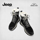 Jeep Jeep Snow Boots for Women with Fleece Thickened Winter Hard-resistant New Thick Sole Warm Martin Boots Northeast Anti-Slip Cotton Shoes for Women Black 37