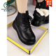 Specht gebrochene Größe echte Lederwolle Schneestiefel Frauen 2025 verdicken Baumwollschuhe Mode Absatz Dicke Sohle Kurzstiefel Schwarz (Frühling und Herbst Single) 35
