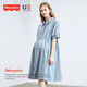 Fisher-Price (Fisher-Price) American Fisher Mutterschaftskleid Frühlings- und Sommer-Kleid mit reinem Baumwollstillungskleidung modische Mutterschaftskleid Frauen modische Sommerkleiderwolke Blaues Kleid + Hautfarbe Sicherheitshose M [100-120jin [Jin gleich 0,5 kg] geeignet für das Tragen]