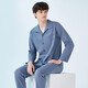 Fenton Couple Pure Cotton Pajamas Women's Simple Lapel Solid Color Long Sleeve Men's Home Clothes Set Gray Blue (Male) XL