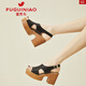 Fugui Bird (FGN) Sandalen für Frauen 2024 Sommer Neuerknopftyp Fisch-Mund-Sandalen für Frauen wasserdichte Plattform Dicke Absatz Sandalen vielseitige Frauenschuhe Beige 36