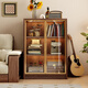 Small wooden sideboard integrated wall cabinet black walnut solid wood wine cabinet living room storage cabinet storage cabinet 1.6 meters three-door sideboard-without light combination

