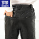 Romon (Romon) Pantalon en cuir authentique pour la couche de tête pour hommes Pantalon en cuir chaud en cuir chaud pour un pantalon de moto pour hommes et pantalon de vache multi-poche à taille noire de taille noire à la taille noire à la taille noire.