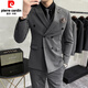 Pierre Cardin double-breasted suit suit for men, casual business suit, groom's wedding dress, handsome slim fit suit for men, medium gray two-piece suit (suit + trousers) 2XL (140-150Jin Jin is equal to 0.5kg)