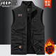 JEEP SPIRIT vest men's 2023 autumn middle-aged and young casual stand collar vest jacket photography horse clip military green JEEP plus velvet 677 2XL suitable 150-165Jin [Jin equals 0.5 kg]