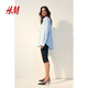 H&M women's shirt spring lapel long-sleeved simple air-conditioning shirt striped printed top 1239275 blue/white striped S 160/88
