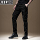 JEEP SPIRIT overalls men's 2025 new slim fit casual pants men's multi-pocket special training pants Korean style trendy paratrooper pants overalls quality 680 black 32 (waist 2 feet 5)