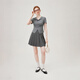 Fan Silann sweet hot girl flocking bow knitted T-shirt 2024 summer new lapel slim fit 12529 gray M