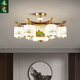 Heliang nuevas lámparas de sala de estar de lámparas chinas, todas las maderas de cobre sólida, faros delanteros de construcción de dúplex de alta gama, comedor, estilo chino 9906 Qianlijiangshan-Copper+Wood+Iron+Jade-10 Heads