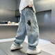 Pantalon de ThinkPire Boys's Gin Children's Jeans Pantalon pour enfants 2025 Été de taille moyenne pantalon décontracté pour enfants de taille moyenne 9-14 ans 25k801 Style d'été 150 taille recommandée 145 cm