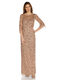 Adrianna Papell Women's Beaded Fantasy Shift Gown Rose Gold 0