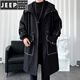 JEEP SPIRIT windbreaker boys spring and autumn hooded mid-length men's loose casual over-the-knee coat winter cotton thickened coat black 996-cotton S 90-100Jin Jin equals 0.5 kg