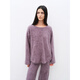 Fu Zhien Half-cooked Winter Dingshe Cashmere Brushed Comfortable Loose Round Neck Sweater Straight Pants Knitted Suit 2024 Iris Color-Top S