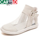 CARTELO 2025 new summer shoes for women's breathable sandals Martin boots thin mesh round toe hollow boots soft sole high top white 38