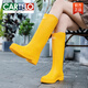 CARTELO Japanese high-tube rain boots for women fashion wear non-slip, waterproof and wear-resistant rubber shoes for sea kitchen long tube soft bottom rain boots 689 women's rain boots blue 39
