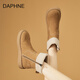 Daphne Daphne echte Lederschnee Stiefel Frauenschuhe für Winter 2024 Neu eingedickte Samtschuhe Dicke Sohle kurze Stiefel warme Baumwollschuhe für Frauen Kamelfarbe 40