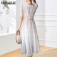 Pincai Short Sleeve Dress Women's Summer Solid Color Square Neck Lace Sleeves Korean Fashion Gentle A-Line Skirt P141Q1068