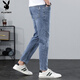 Playboy (Playboy) Jeans Herren 2025 Frühling und Herbst Neue trendige, gerade losen Hosen Herren-Casual Elastic Koreanische Version von Neun-Punkte-Hosen Blau und grau X-6115HHH9901 36