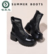 Specht Martin Stiefel Frauen 2025 neuer Sommer dünne atmungsaktive dicke Sohle schwere Maschenstiefel Leder Sandalenstiefel Mesh hohl kurze Stiefel schwarz 39