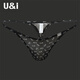 U&I men's sexy thong one-piece upward bag ultra-thin ice silk trendy pattern brand underwear 1117-P black X red dots 1 pair 2XL