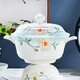 Guoyue Bone porcelain tableware set for home use new Chinese-style bowl and dish set for ceramic bowl and utensils microwave glaze colored bowl and plate combination, simple brocade flower with breakfast cup, gift box set, 62-piece set