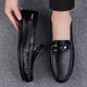 Genuine leather beans shoes Korean style men's casual leather shoes soft sole men's shoes fashionable breathable business lazy shoes men's trendy shoes Mingtao 9905 black (hollow style) 40