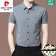 Pierre Cardin gestreiftes Kurzarmhemd für Männer 2024 Sommer Neues High-End-Mulberry-Seidengeschäft Casual Thin Buhning Hemd für Männer grau [2602 Modelle] 175/XL [Empfohlen 130-150jin [Jin entspricht 0,5 kg]]