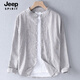 JEEP SPIRIT весенне-летняя льняная рубашка с круглым вырезом, мужская с небольшим воротником-стойкой, повседневная рубашка с длинными рукавами, куртка без воротника, верхняя одежда из хлопка и льна, тонкая 9207, зеленый в стиле милитари M