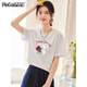品彩（PinCai）短袖t恤女夏兔子玫瑰印花上衣圆领时尚休闲打底衫 P143T1517