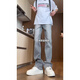 Mode Handy Jeans -Männer Frühling und Sommer Trendy Vibe gerade Flash Hosen American High Street Thin Freizeithose G841 Zementgrau 2xl