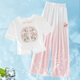 Pitt Girls 'Style Chinese Set Summer Dopamine 2025 New Children's New Chinois Summer Two-Piece Set Girls' Summer 15117 Gradient Purple + 9922 White 170 cm