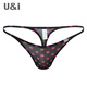 U&I men's sexy thong one-piece upward bag ultra-thin ice silk trendy pattern brand underwear 1117-P black X red dots 1 pair 2XL