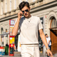
Mr. Cloth round neck short-sleeved hair T men's 2025 autumn sweater letter contrast color design machine washable cardigan PT15620 Ivory white 2XL (185)