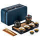 Zhengyang travel tea set portable outdoor ceramic quick cup one pot four cups office simple kung fu tea making Jilan Jinxiu (one pot six cups can long plate) + leather bag blue